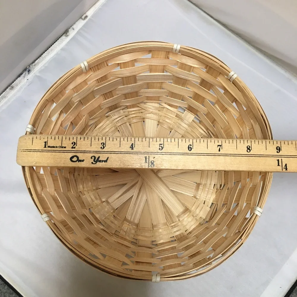 Woven Bamboo Basket Home Decor Small Natural Round Utility Storage Cottagecore